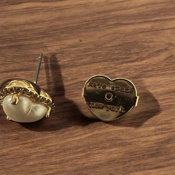 Kate Spade My Love Pavé Heart Studs Gold Plated and Pearl Tone - Picture 2 of 2